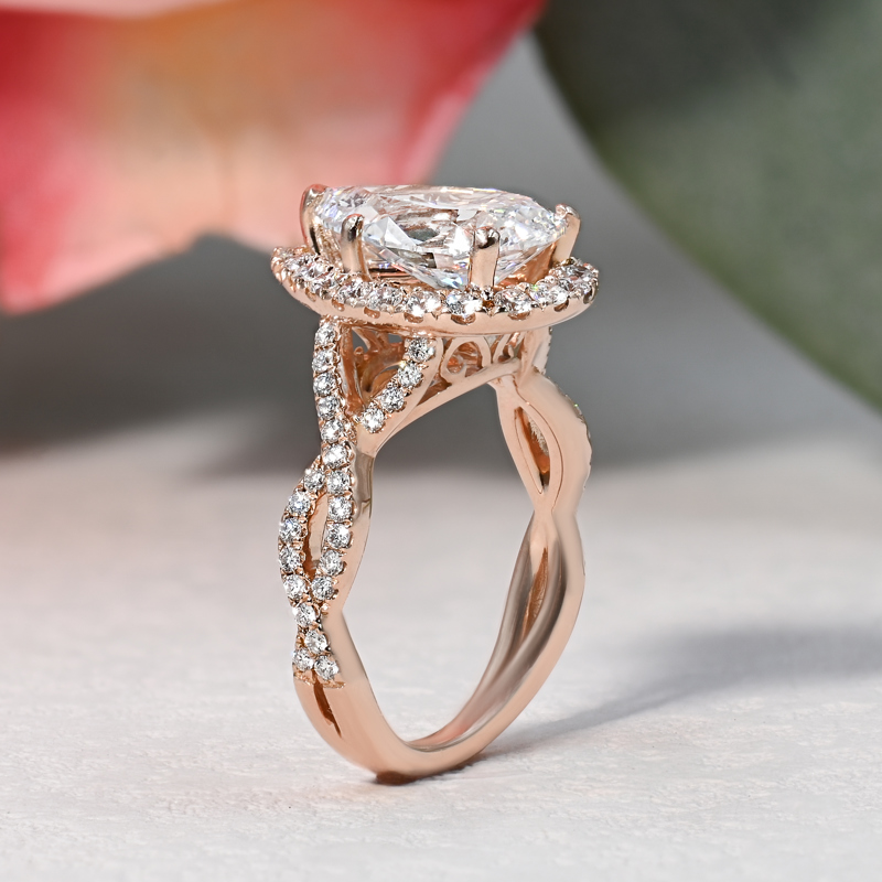 Rose Gold Twist Halo 2-1/2ct Pear