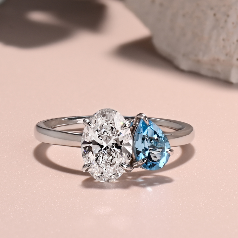 Blue Topaz & 1-1/2ct Oval Toi Et Moi Ring