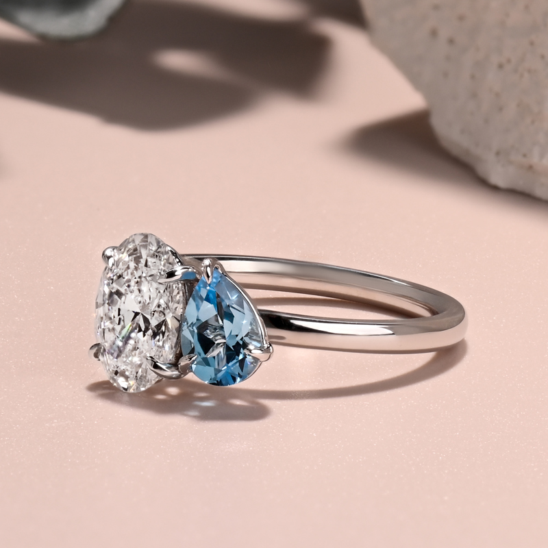 Blue Topaz & 1-1/2ct Oval Toi Et Moi Ring