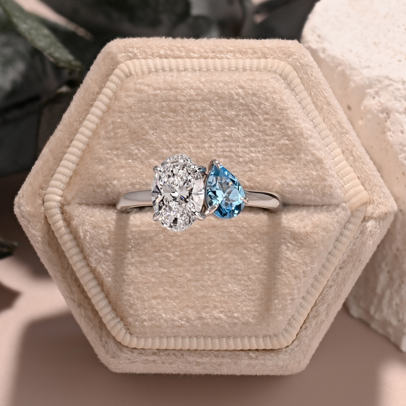 Blue Topaz & 1-1/2ct Oval Toi Et Moi Ring