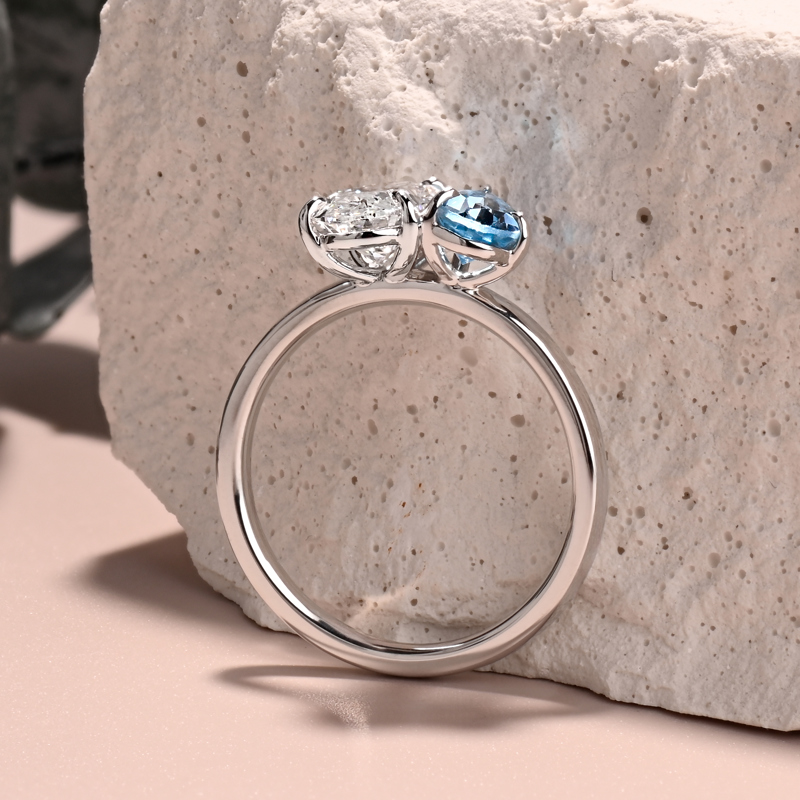 Blue Topaz & 1-1/2ct Oval Toi Et Moi Ring