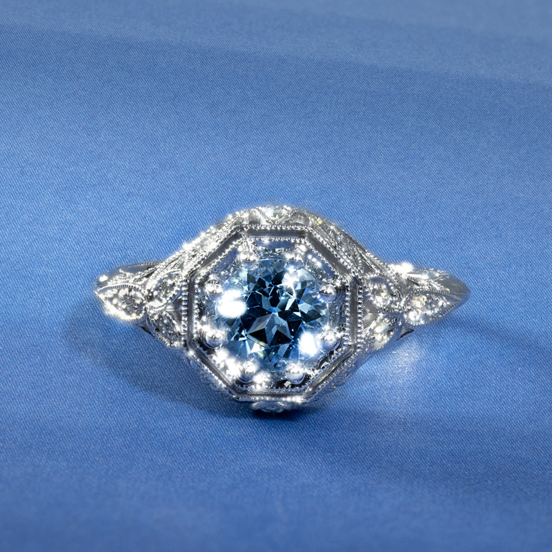 Blue Topaz Art Deco Ring