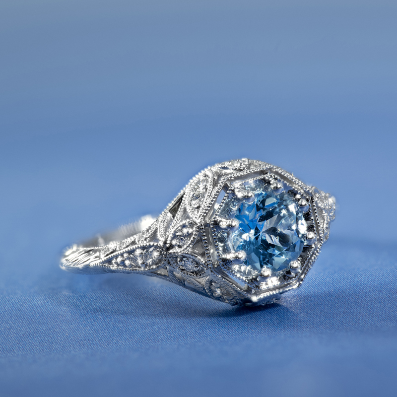 Blue Topaz Art Deco Ring