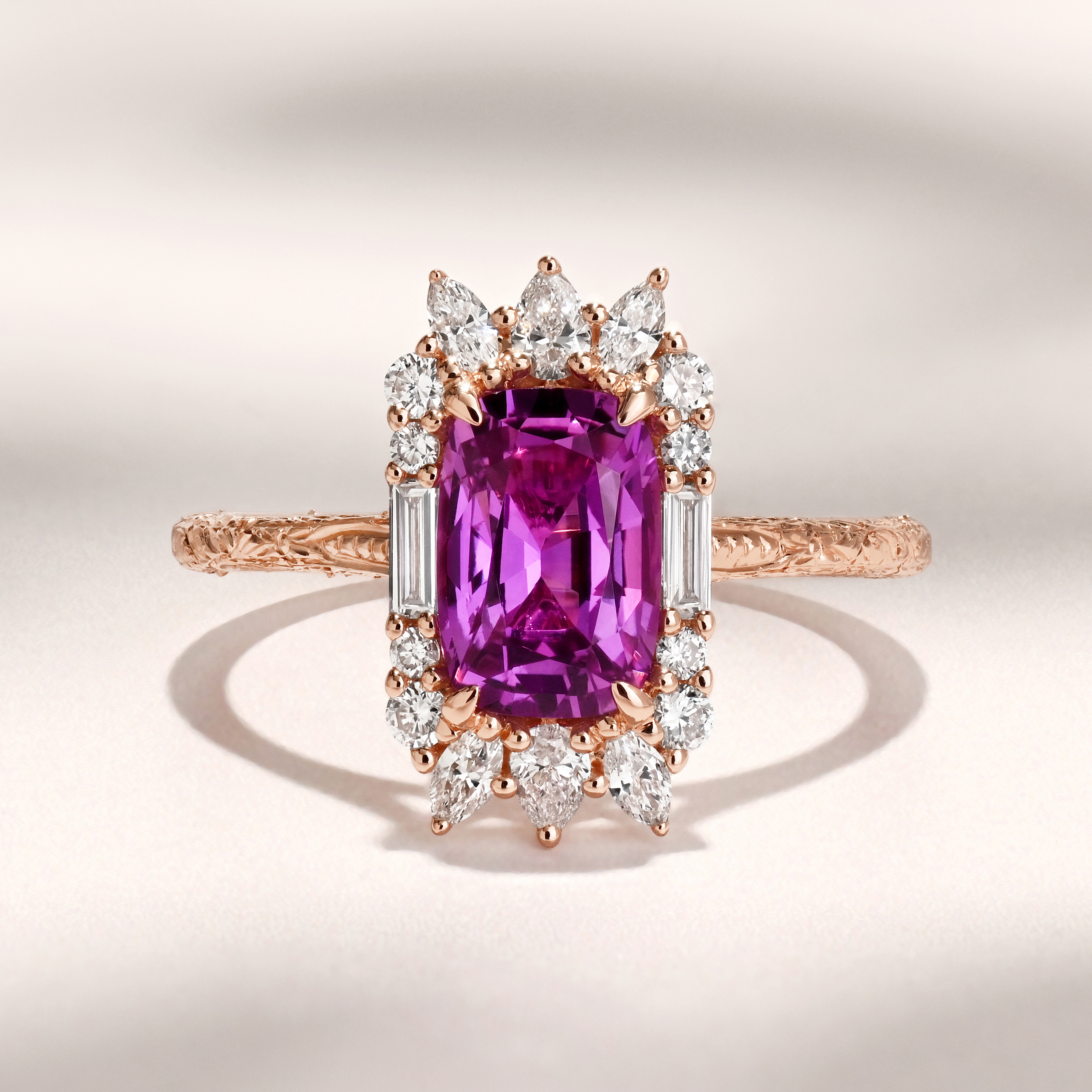 Phoenix Ring I 1.71ct Long Cushion Pink Sapphire