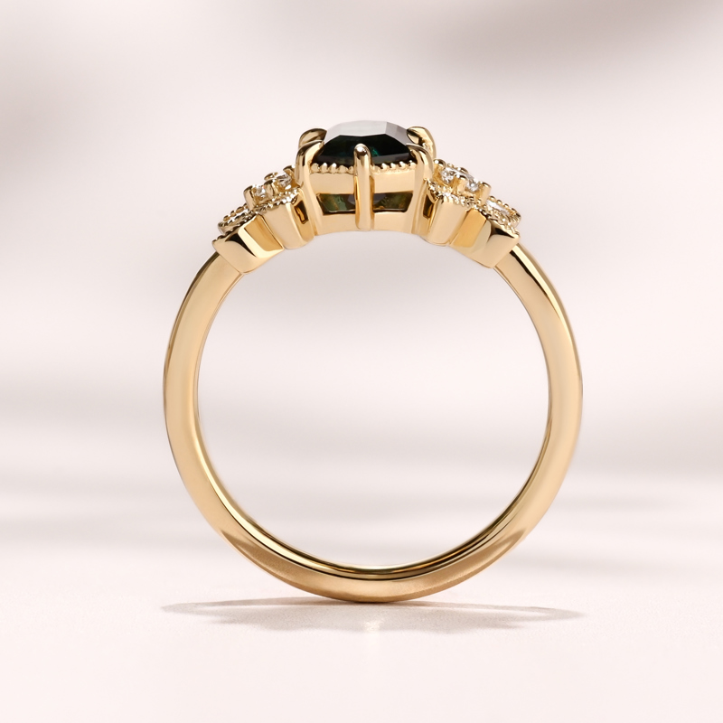 Deco Butterfly Ring I 1.51ct Hexagon Australian Teal Sapphire