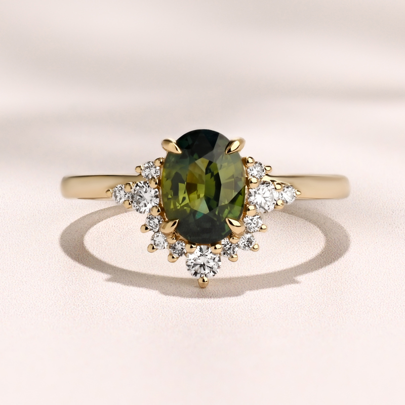 Splendor Ring I 1.55ct Oval Teal Sapphire