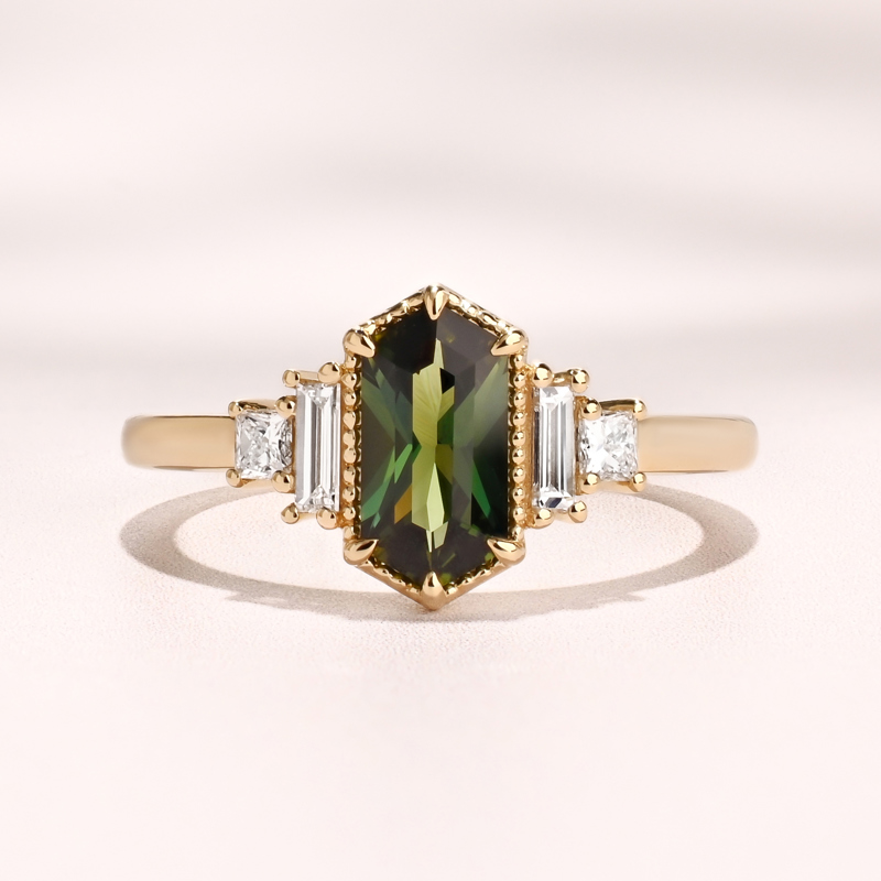 Deco Amelia Ring I 1.12ct Hexagon Green Sapphire