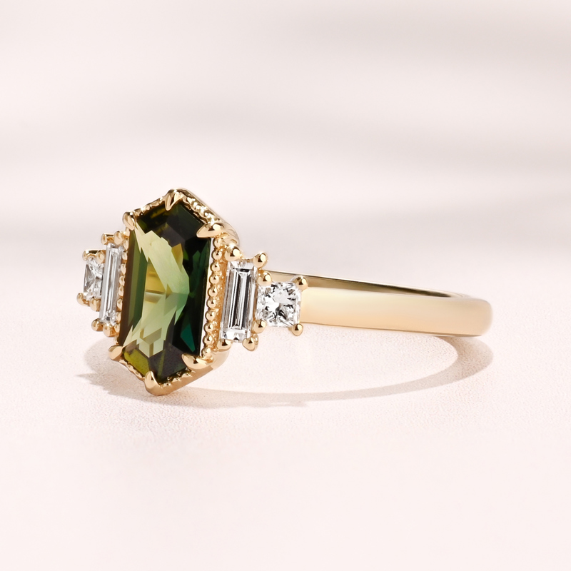 Deco Amelia Ring I 1.12ct Hexagon Green Sapphire