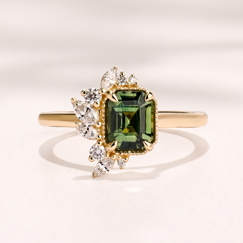 Peak Floret  Ring I 1.55ct  Rectangular Teal Sapphire