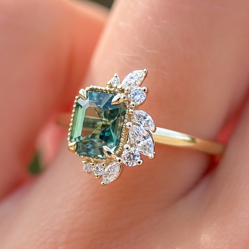 Peak Floret  Ring I 1.55ct  Rectangular Teal Sapphire
