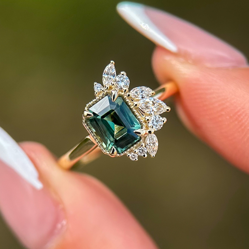 Peak Floret  Ring I 1.55ct  Rectangular Teal Sapphire