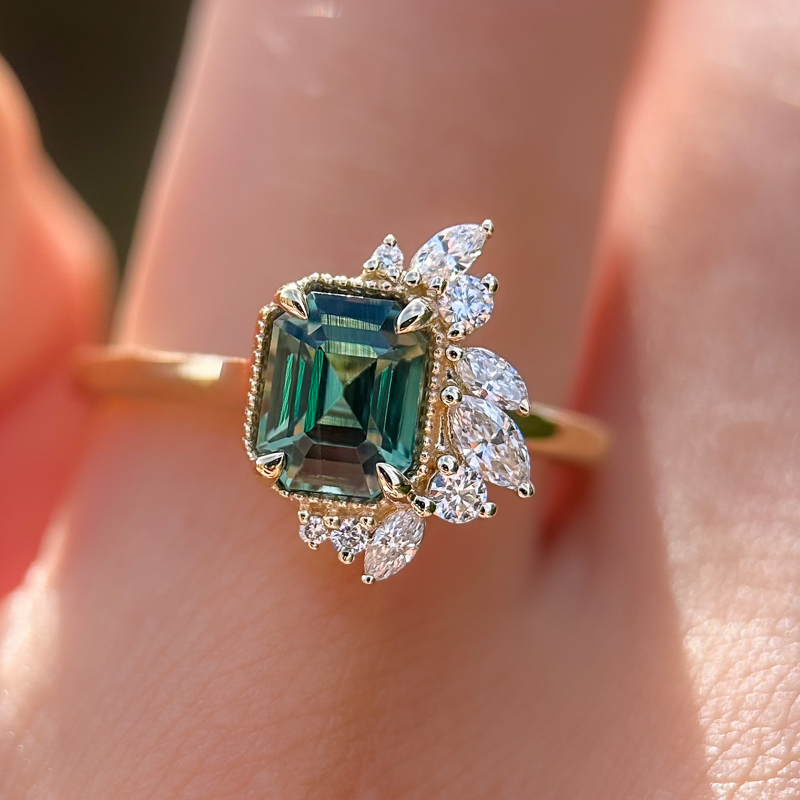 Peak Floret  Ring I 1.55ct  Rectangular Teal Sapphire