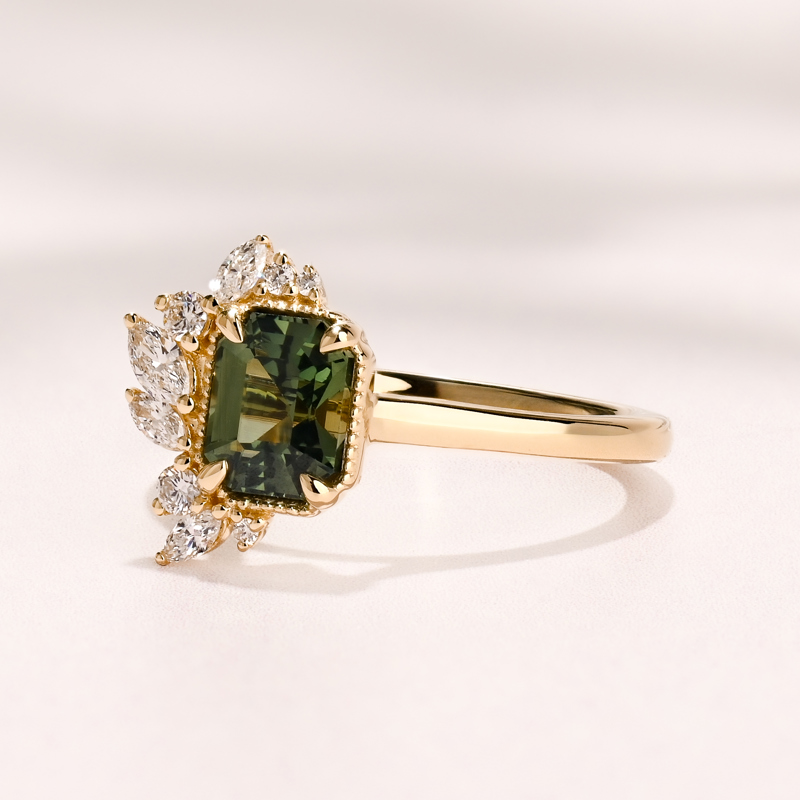 Peak Floret  Ring I 1.55ct  Rectangular Teal Sapphire