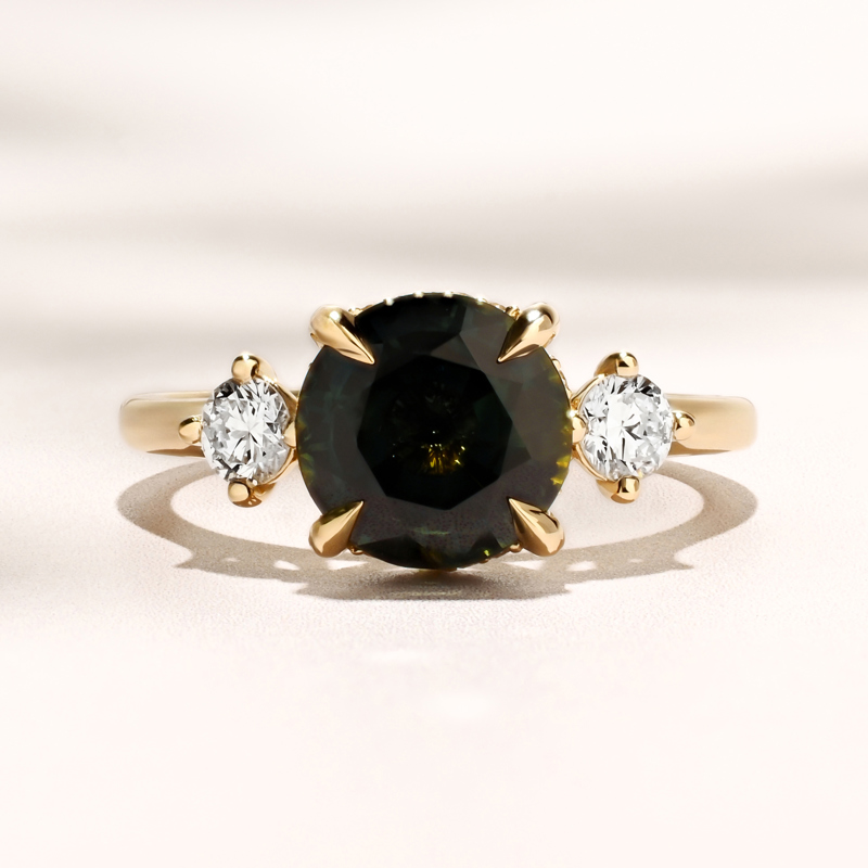 Triplicity Ring | 3.14ct Round Green Sapphire