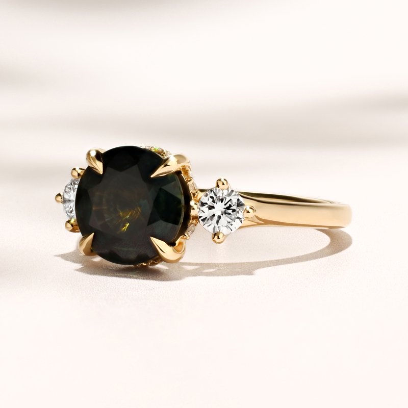 Triplicity Ring | 3.14ct Round Green Sapphire