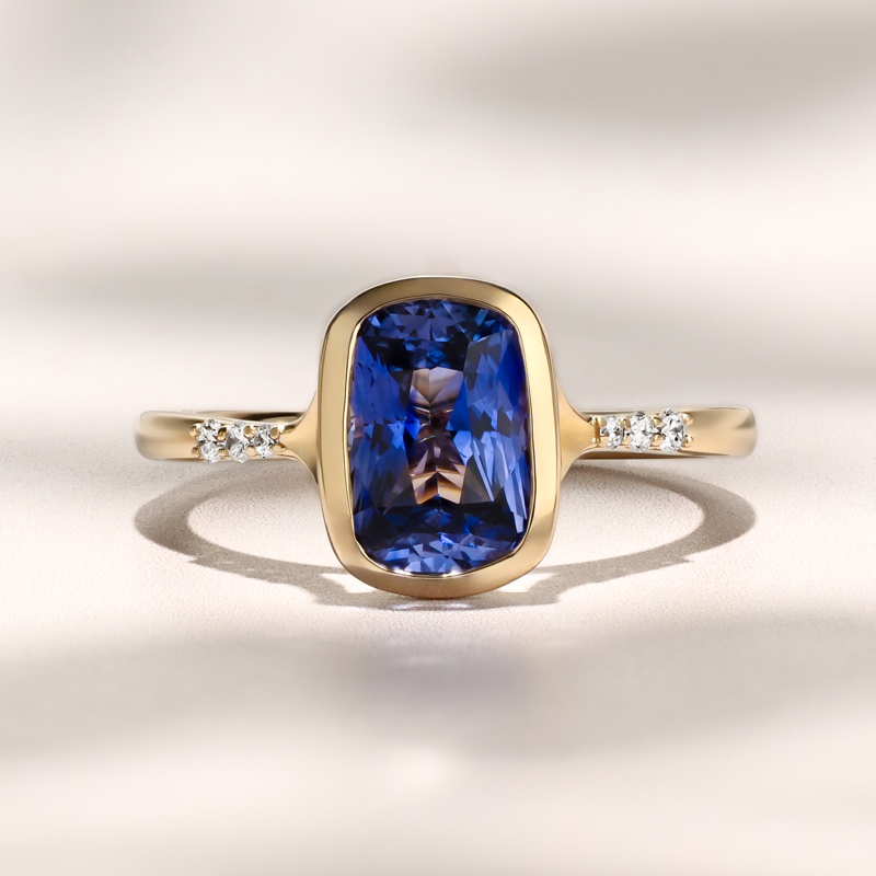 Aven Bezel Ring | 2.34ct Elongated Cushion Blue Madagascar Sapphire