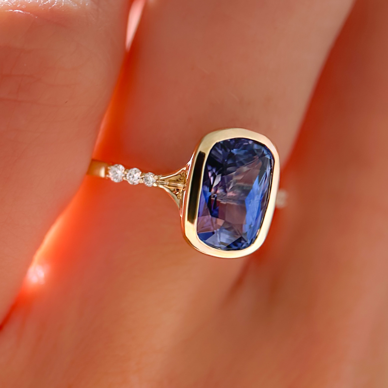Aven Bezel Ring | 2.34ct Elongated Cushion Blue Madagascar Sapphire