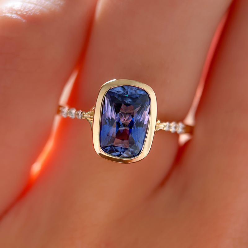 Aven Bezel Ring | 2.34ct Elongated Cushion Blue Madagascar Sapphire
