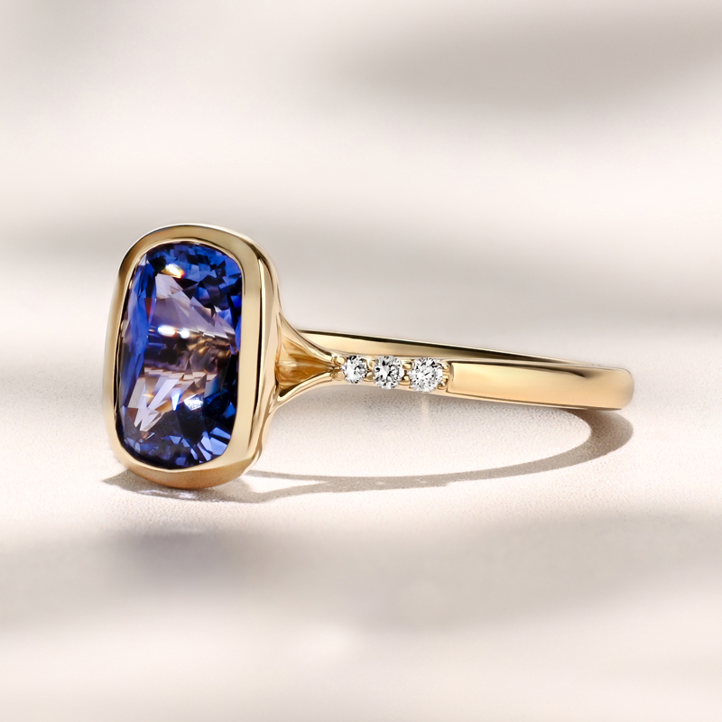 Aven Bezel Ring | 2.34ct Elongated Cushion Blue Madagascar Sapphire