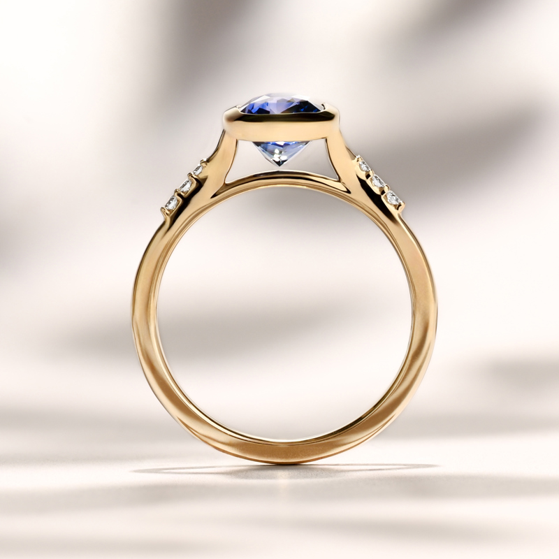 Aven Bezel Ring | 2.34ct Elongated Cushion Blue Madagascar Sapphire