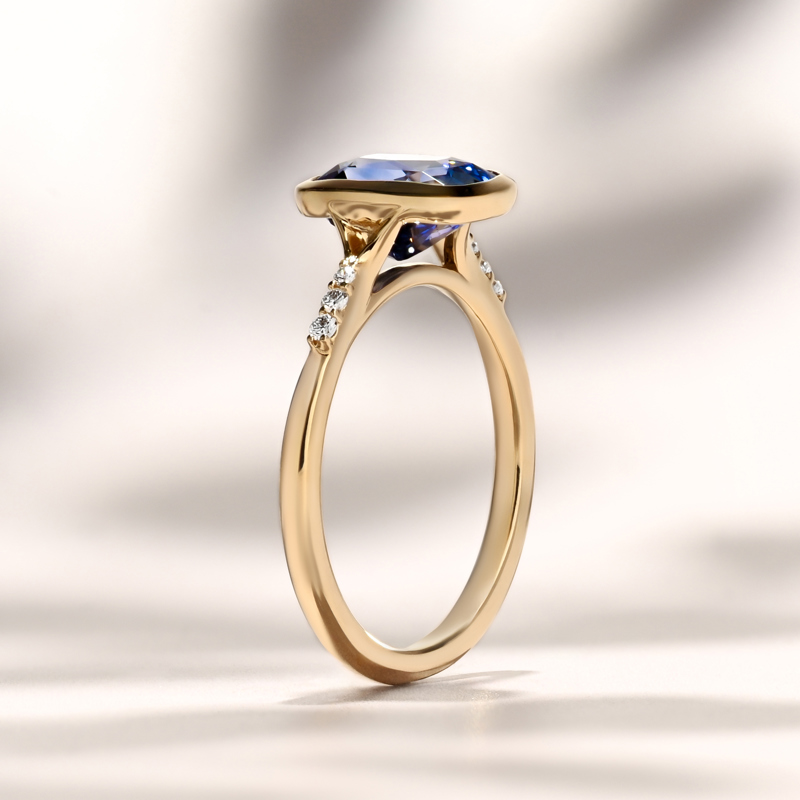 Aven Bezel Ring | 2.34ct Elongated Cushion Blue Madagascar Sapphire