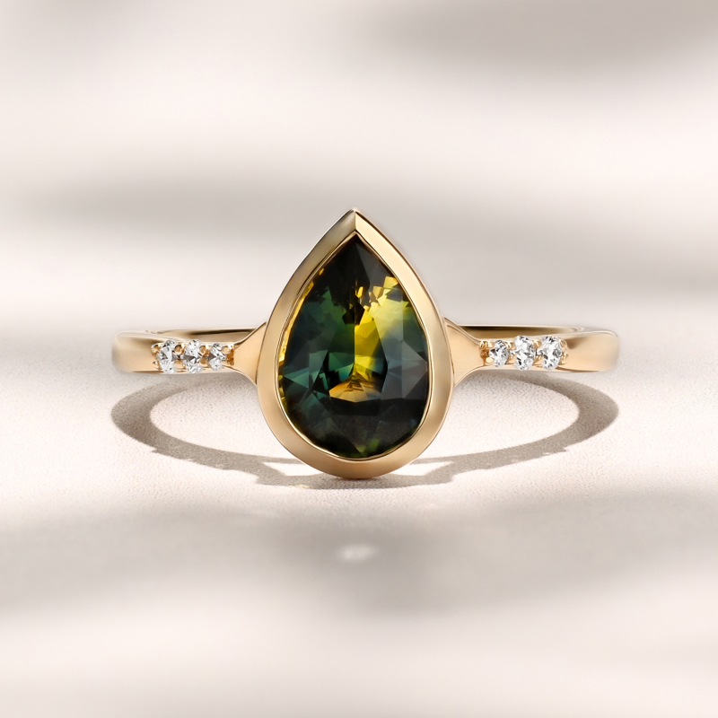 Aven Bezel Ring | 1.38ct Pear Bi-Color Madagascar Sapphire