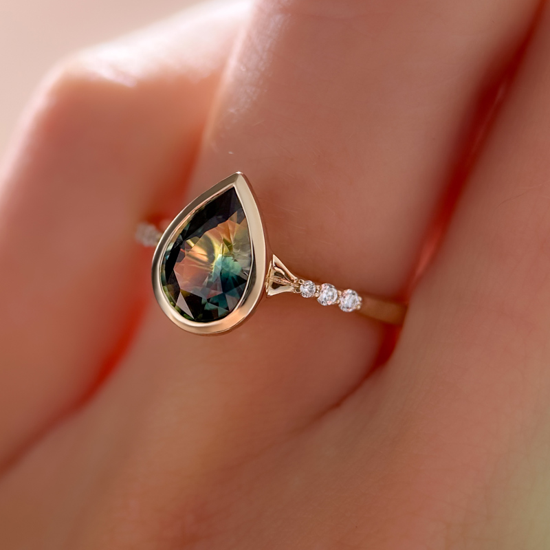 Aven Bezel Ring | 1.38ct Pear Bi-Color Madagascar Sapphire
