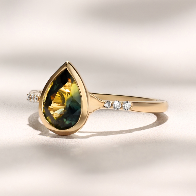 Aven Bezel Ring | 1.38ct Pear Bi-Color Madagascar Sapphire