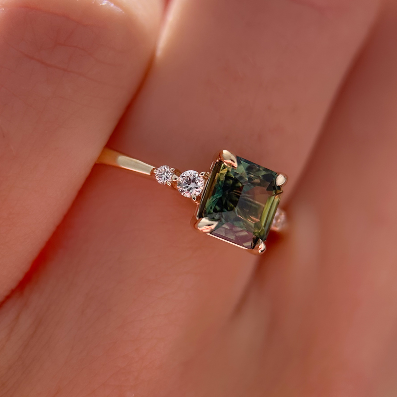 Cora Ring | 1.51ct Teal-Green Asscher Madagascar Sapphire