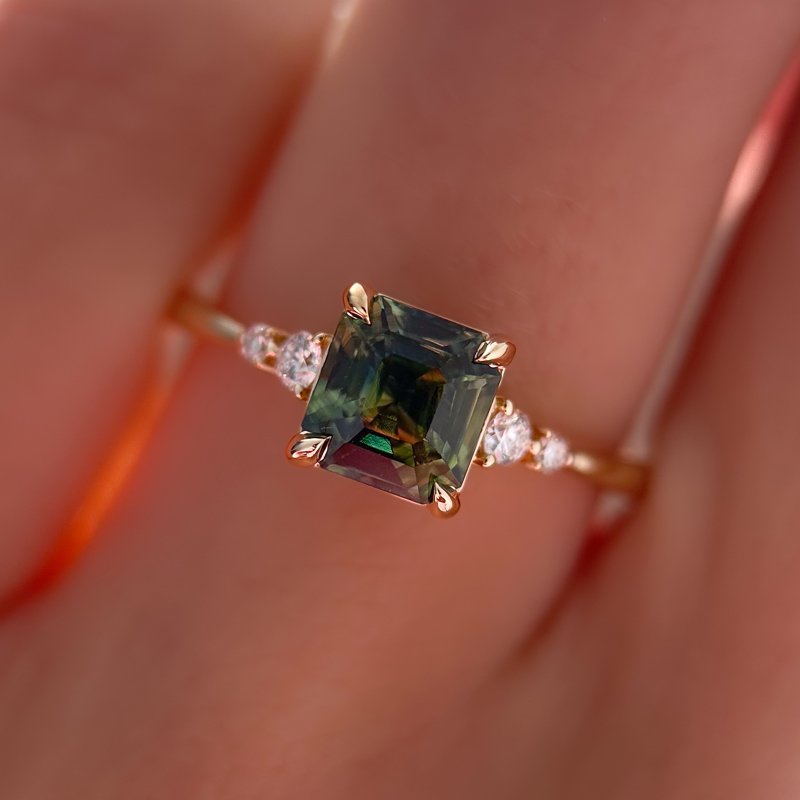 Cora Ring | 1.51ct Teal-Green Asscher Madagascar Sapphire