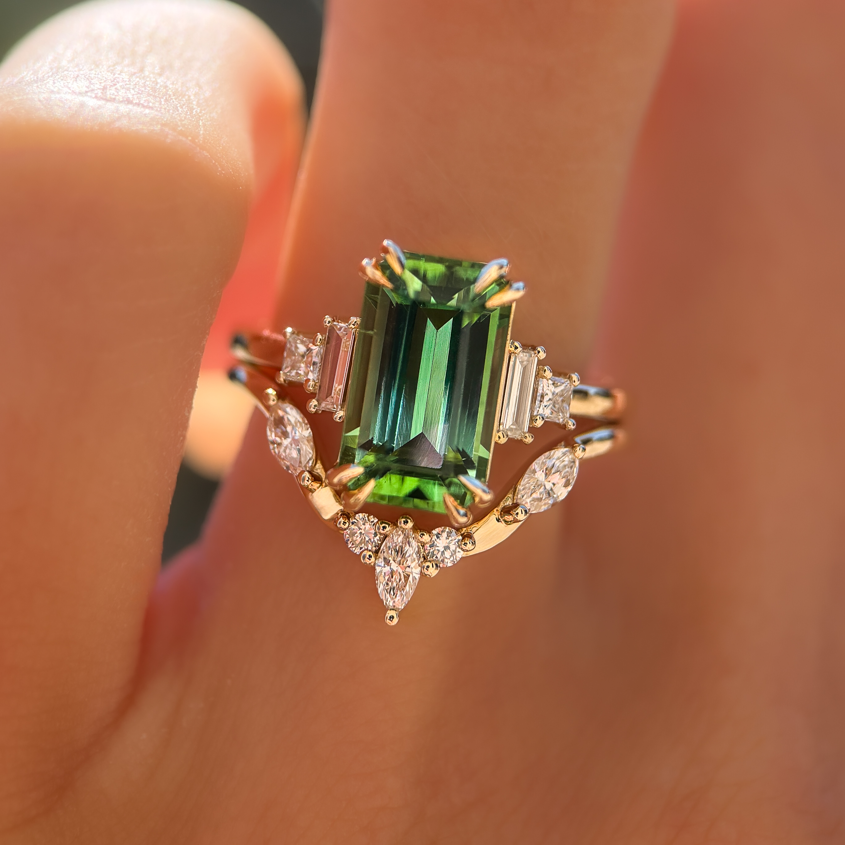 Amelia Ring: 4.19ct Rectangular Green Afghanistan Tourmaline
