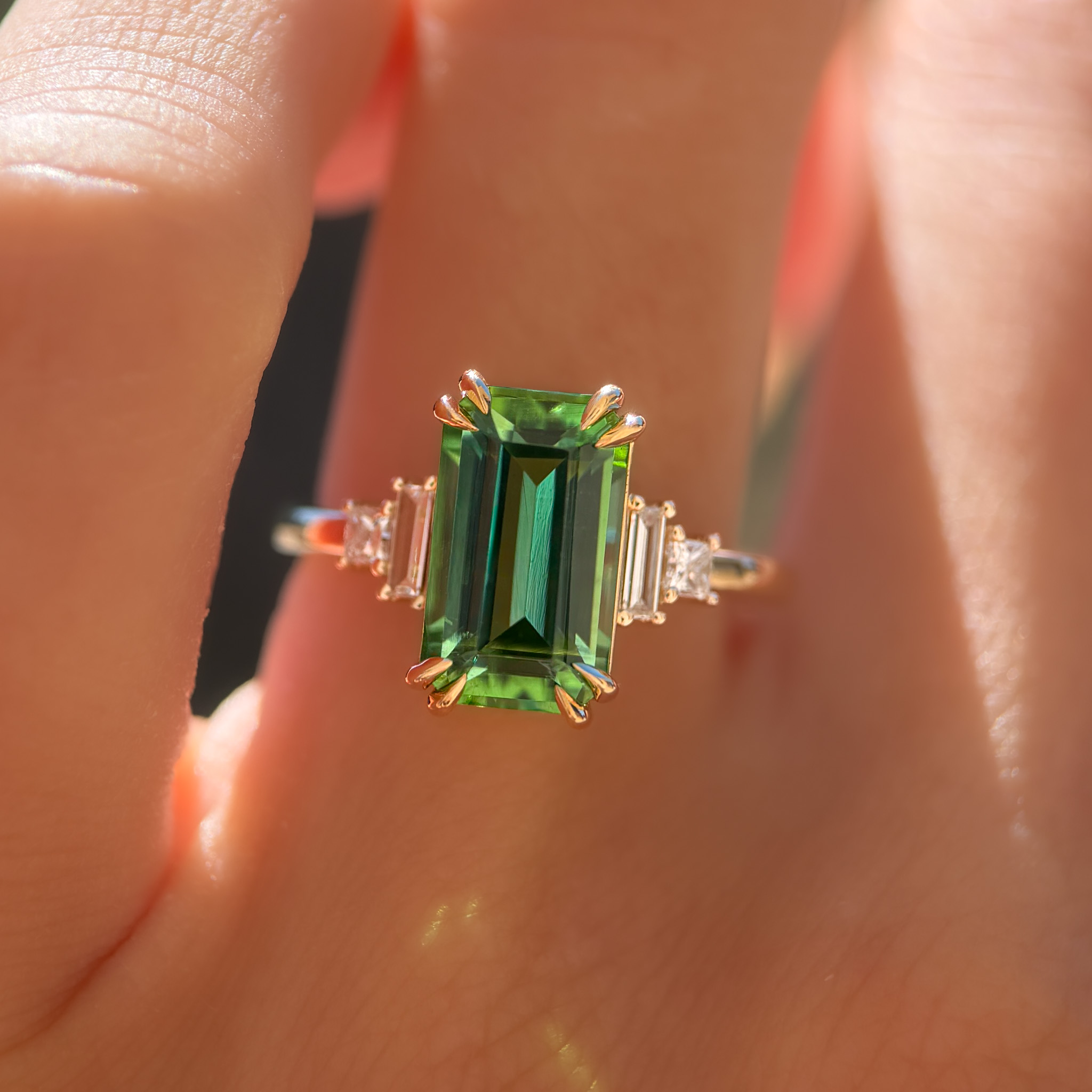 Amelia Ring: 4.19ct Rectangular Green Afghanistan Tourmaline