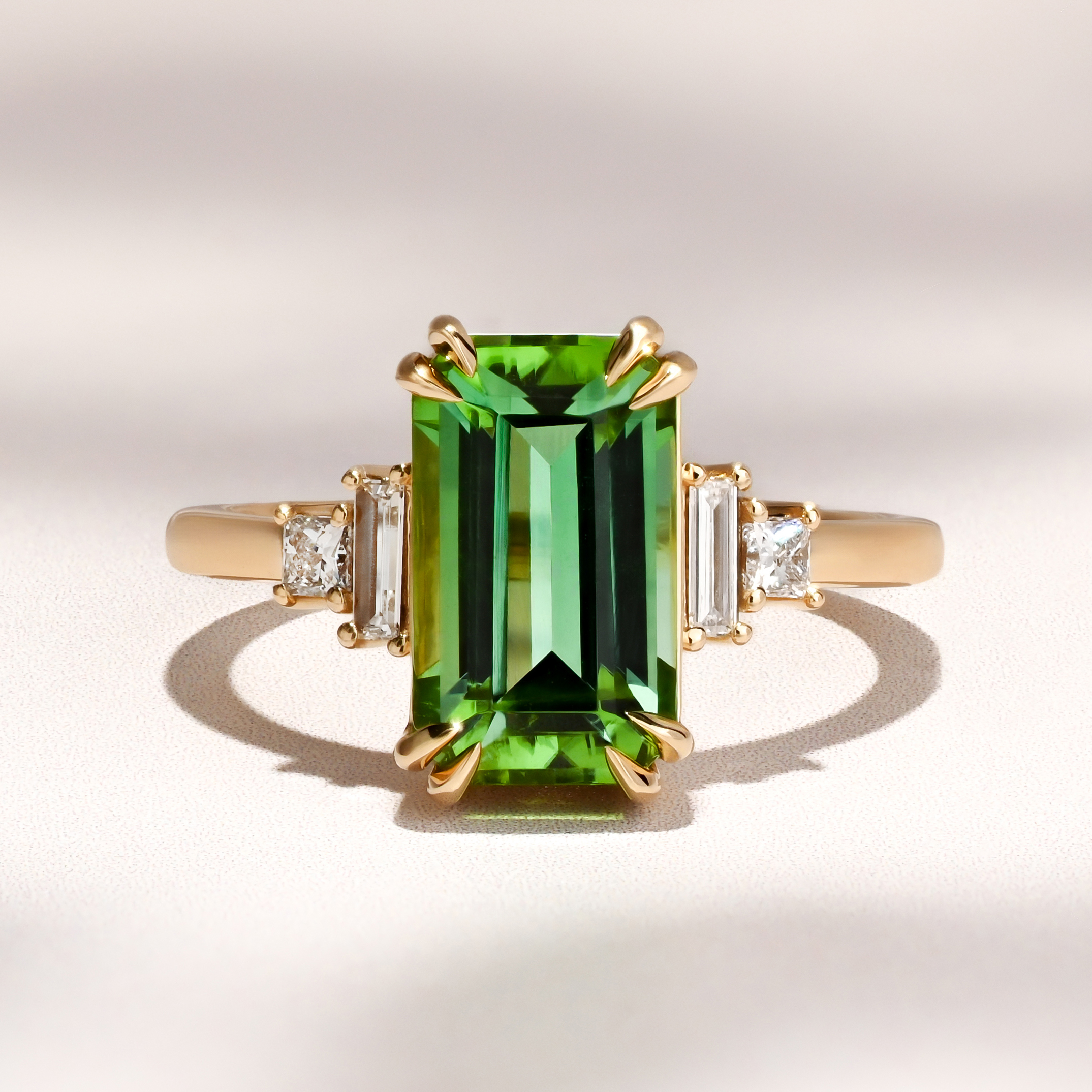 Amelia Ring: 4.19ct Rectangular Green Afghanistan Tourmaline