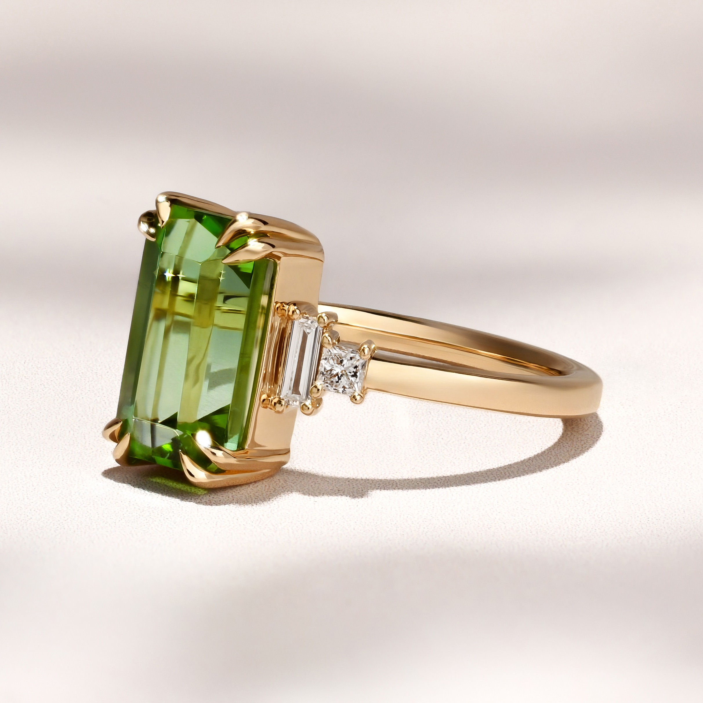 Amelia Ring: 4.19ct Rectangular Green Afghanistan Tourmaline