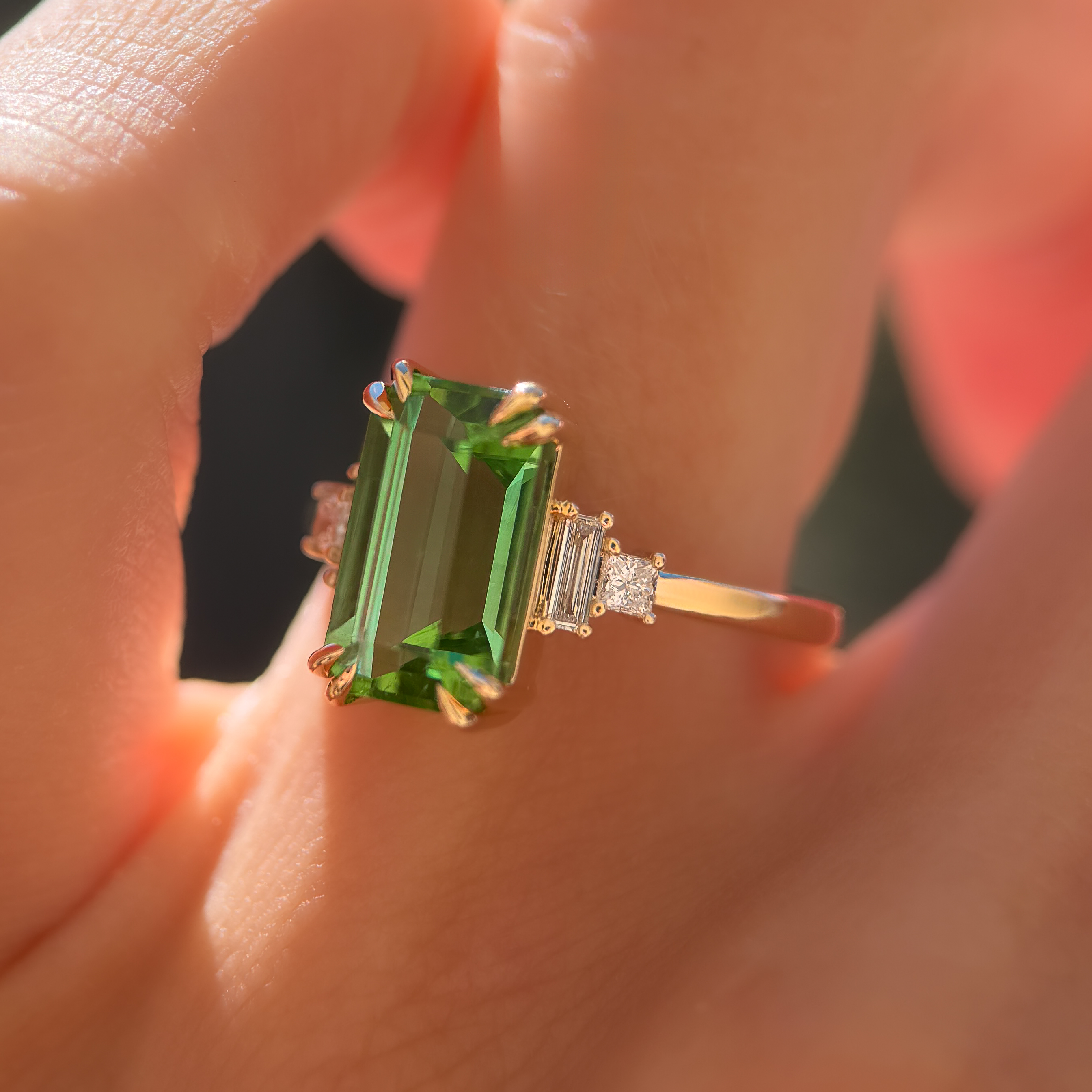 Amelia Ring: 4.19ct Rectangular Green Afghanistan Tourmaline