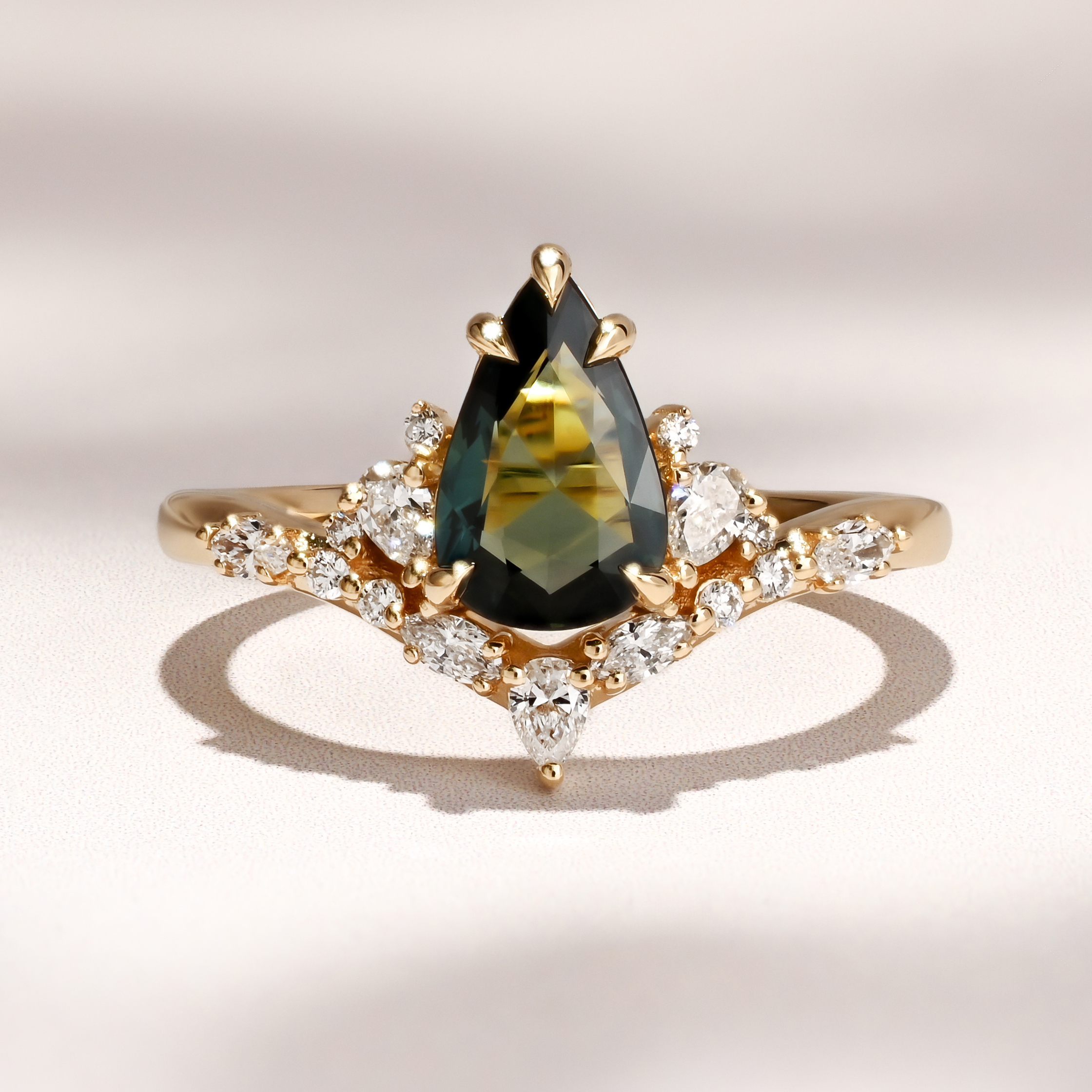 Diadem Ring |1.16ct Pear Green Australia Sapphire