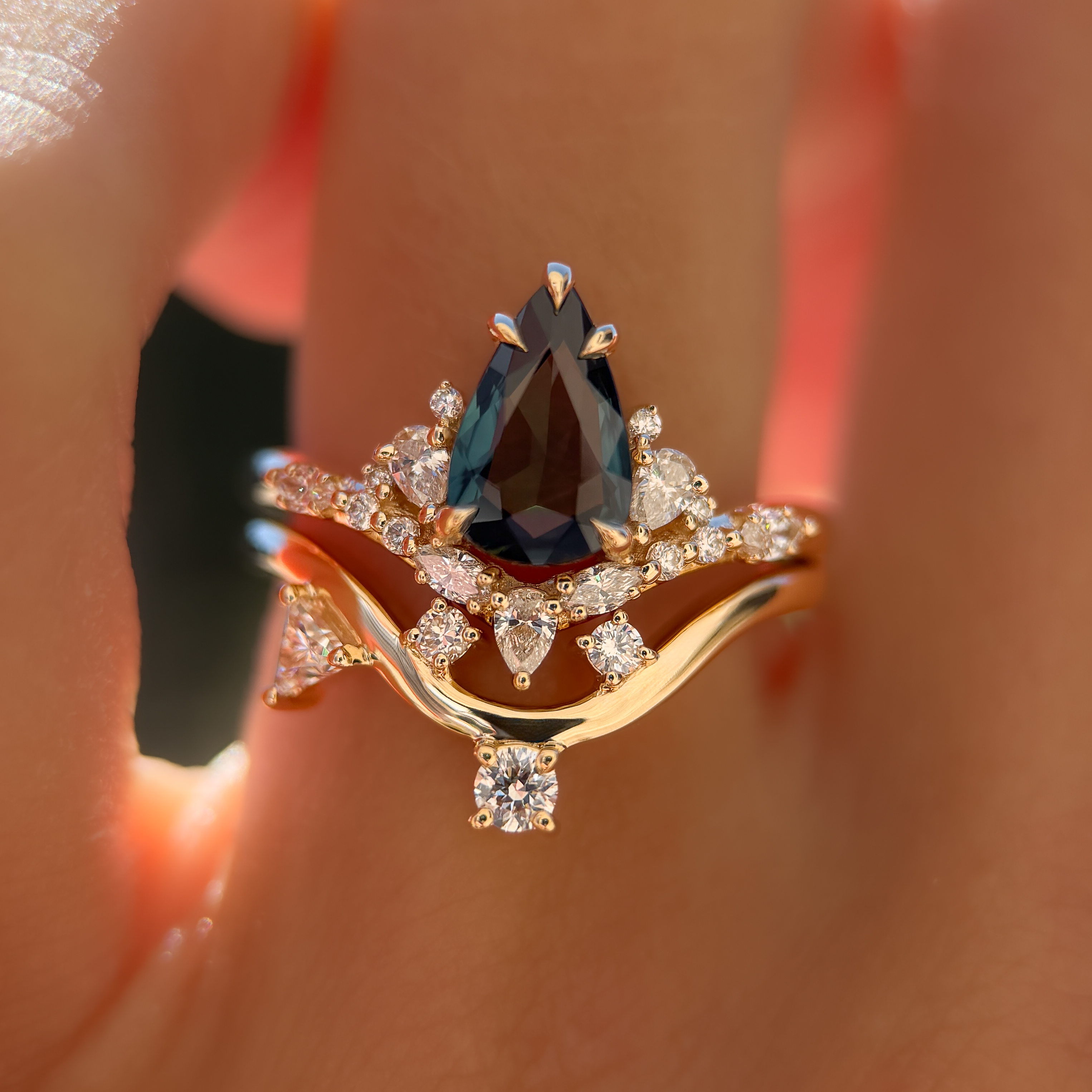 Diadem Ring |1.16ct Pear Green Australia Sapphire