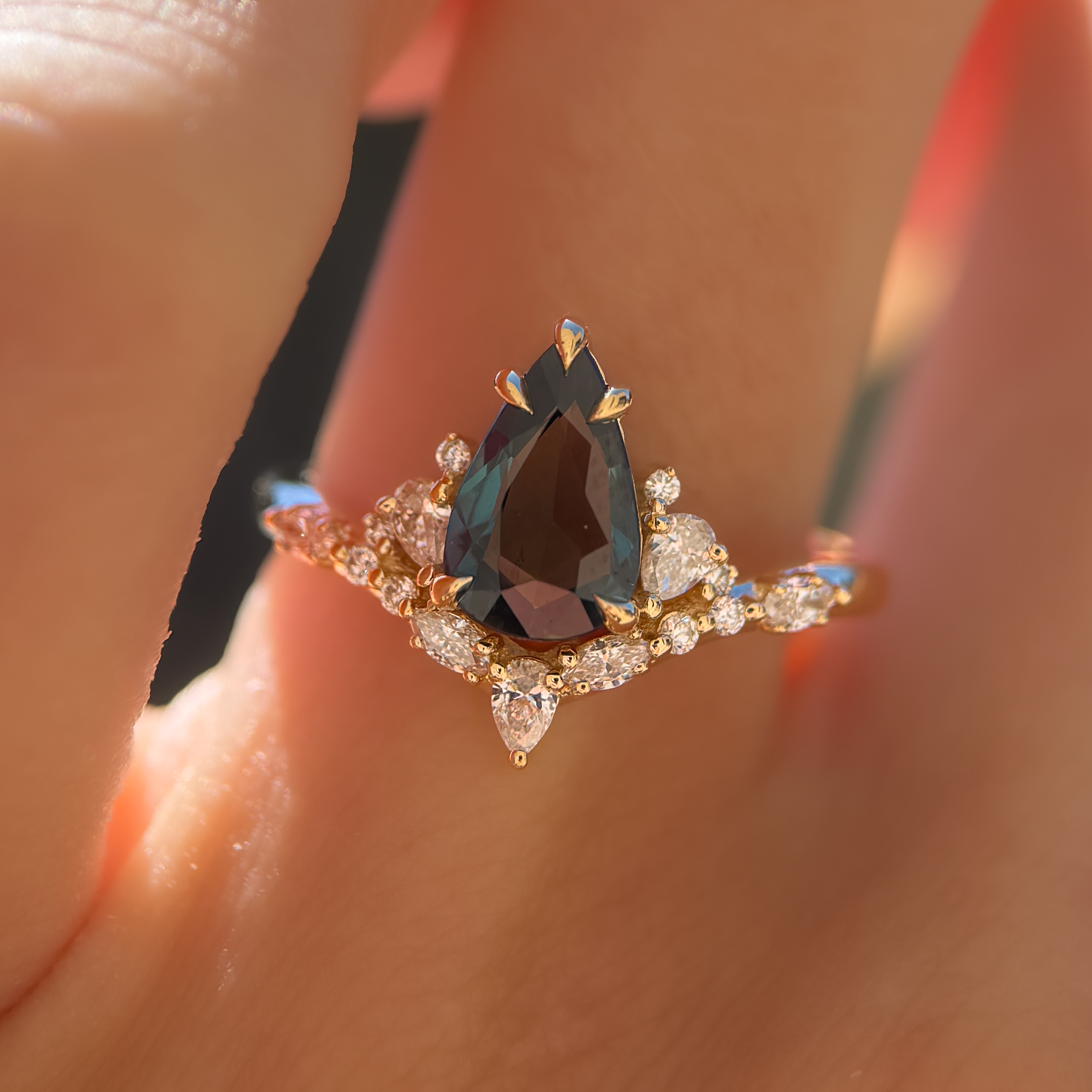 Diadem Ring |1.16ct Pear Green Australia Sapphire