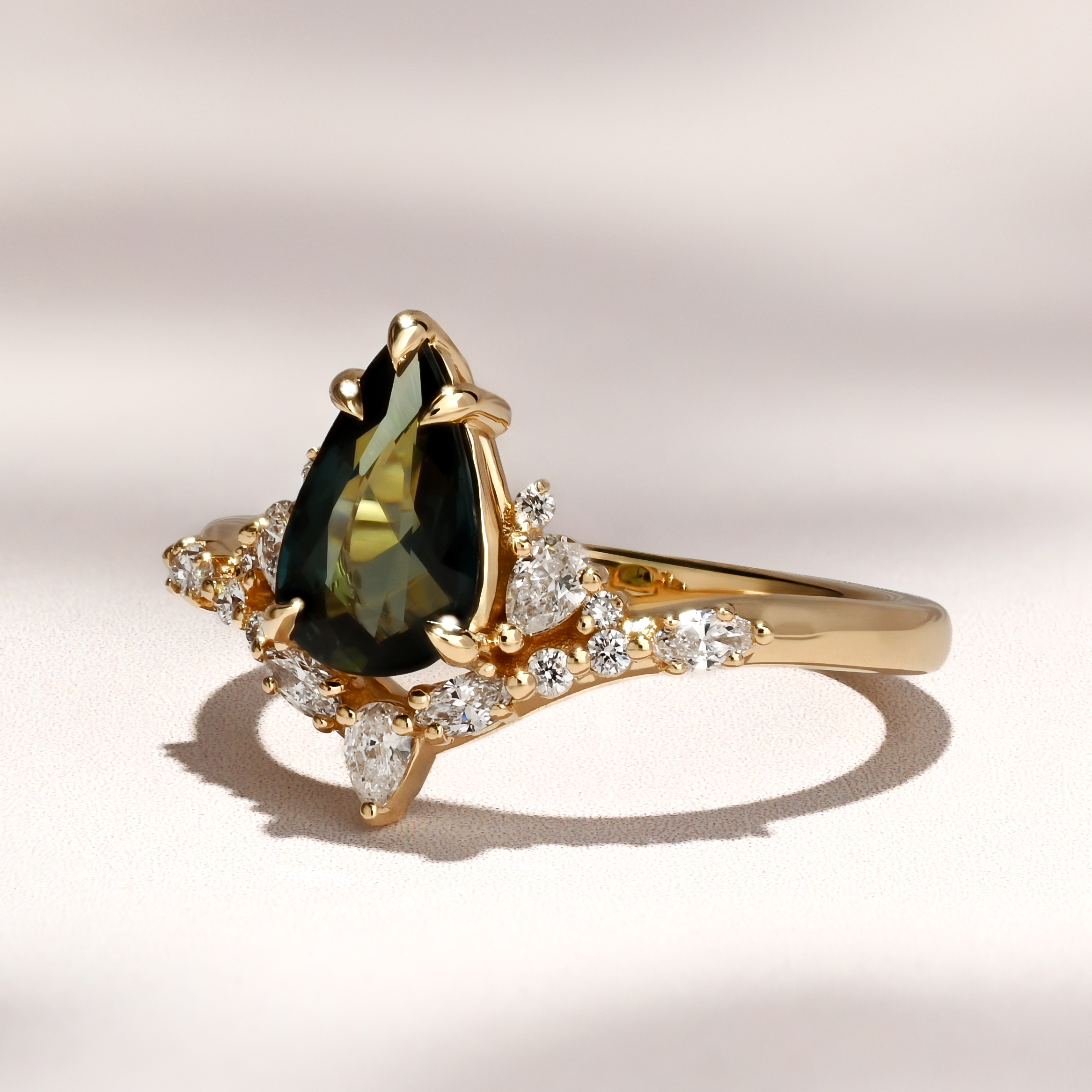 Diadem Ring |1.16ct Pear Green Australia Sapphire