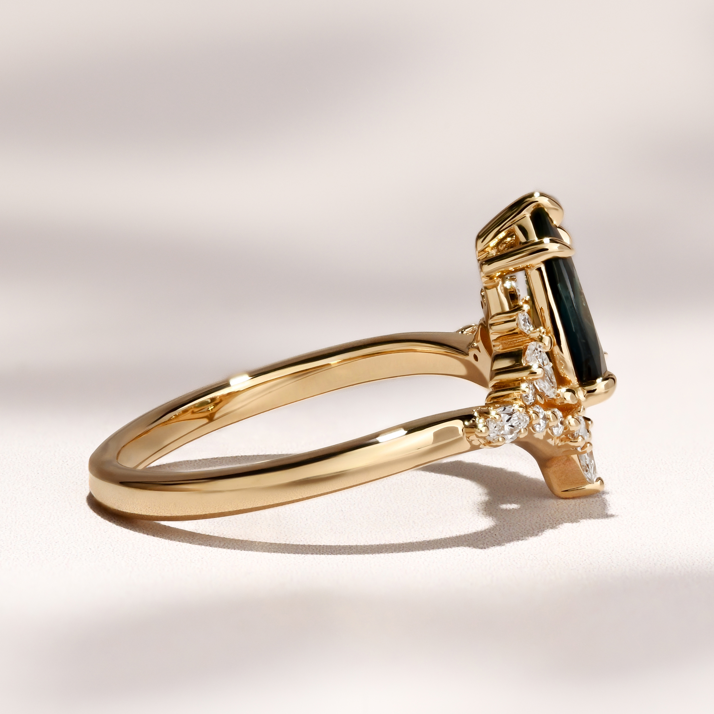 Diadem Ring |1.16ct Pear Green Australia Sapphire
