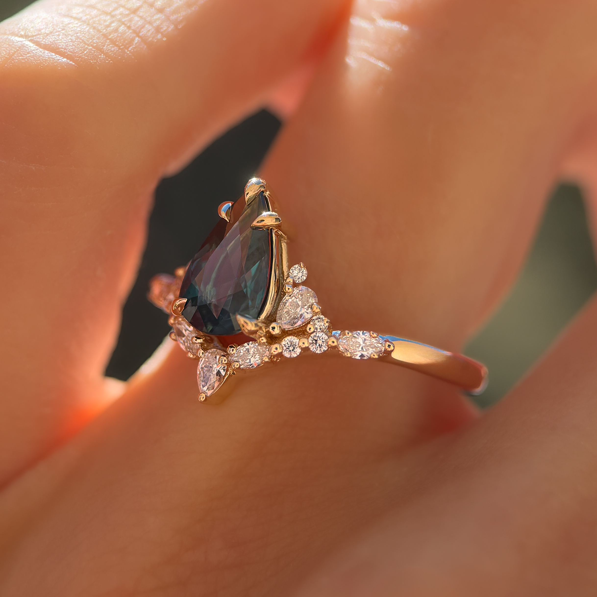 Diadem Ring |1.16ct Pear Green Australia Sapphire