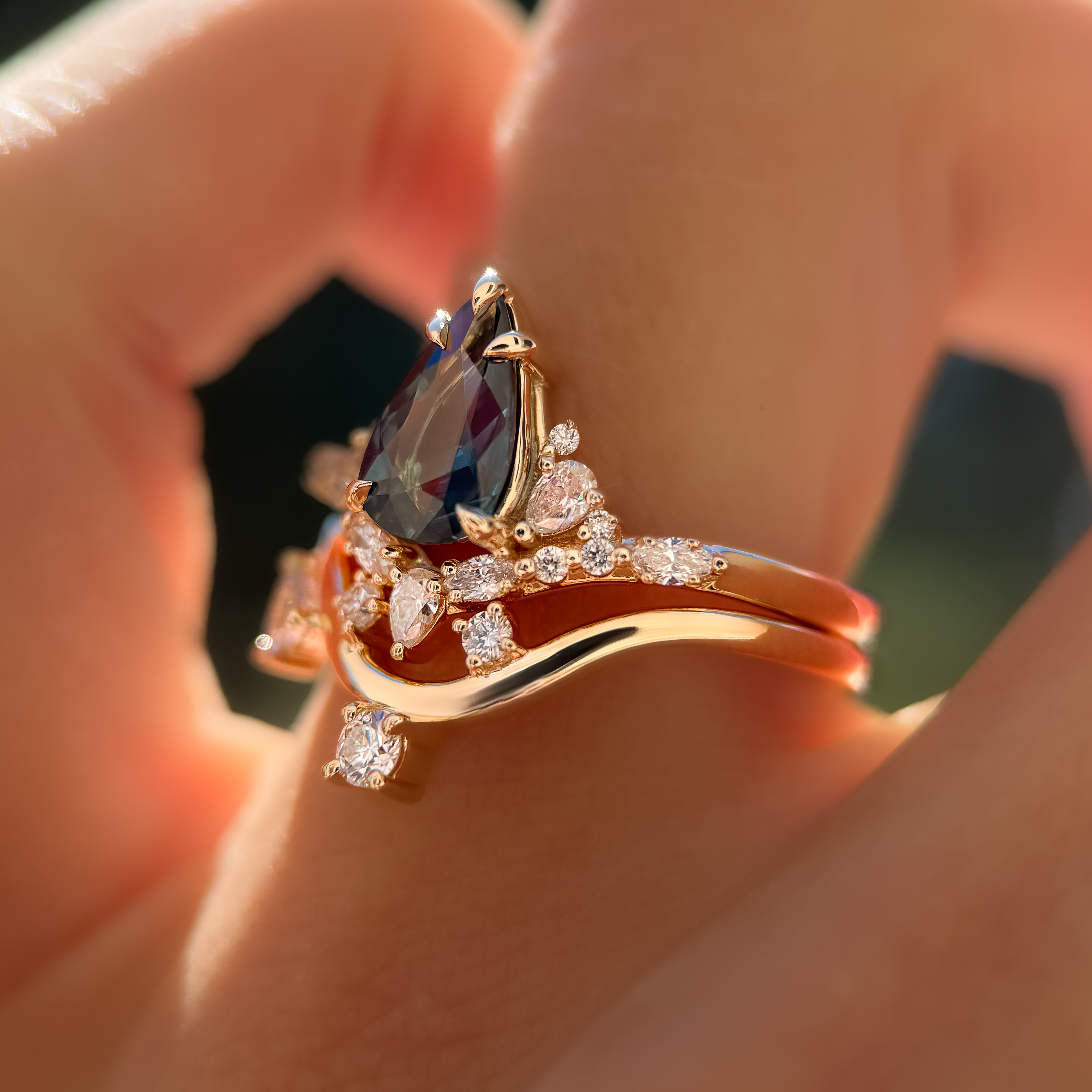 Diadem Ring |1.16ct Pear Green Australia Sapphire