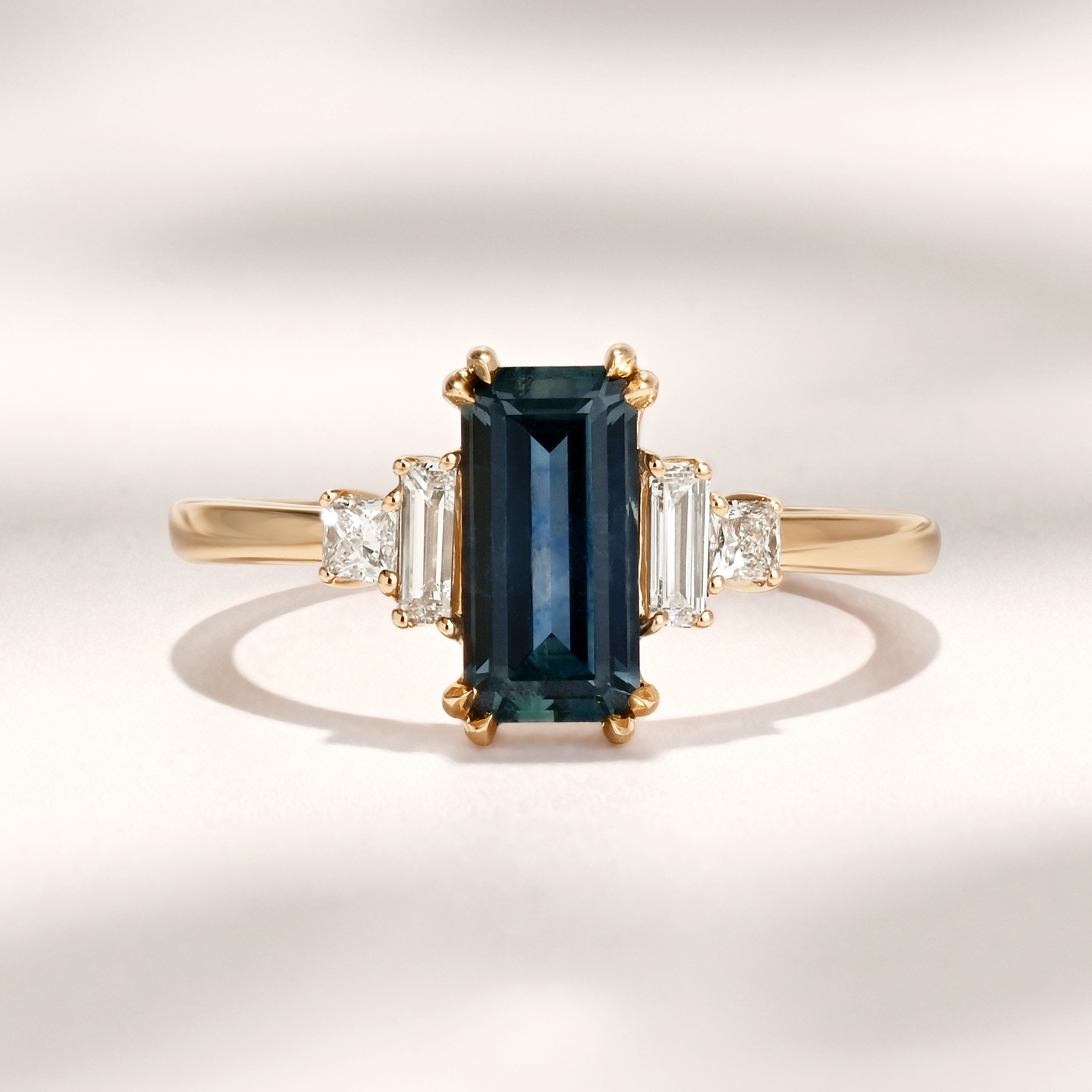 Amelia Ring | 1.34ct Rectangular Blue/Green Montana Sapphire