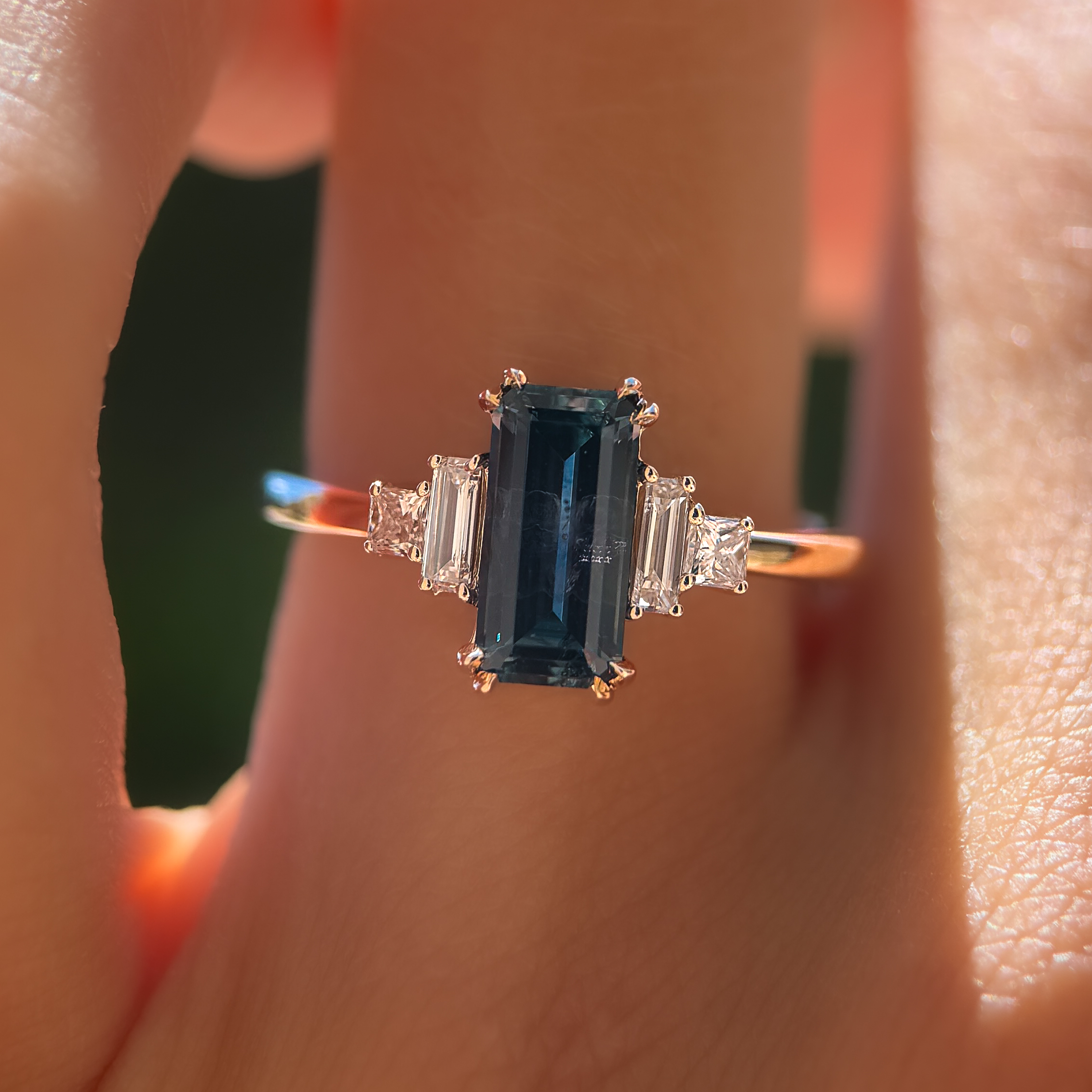 Amelia Ring | 1.34ct Rectangular Blue/Green Montana Sapphire