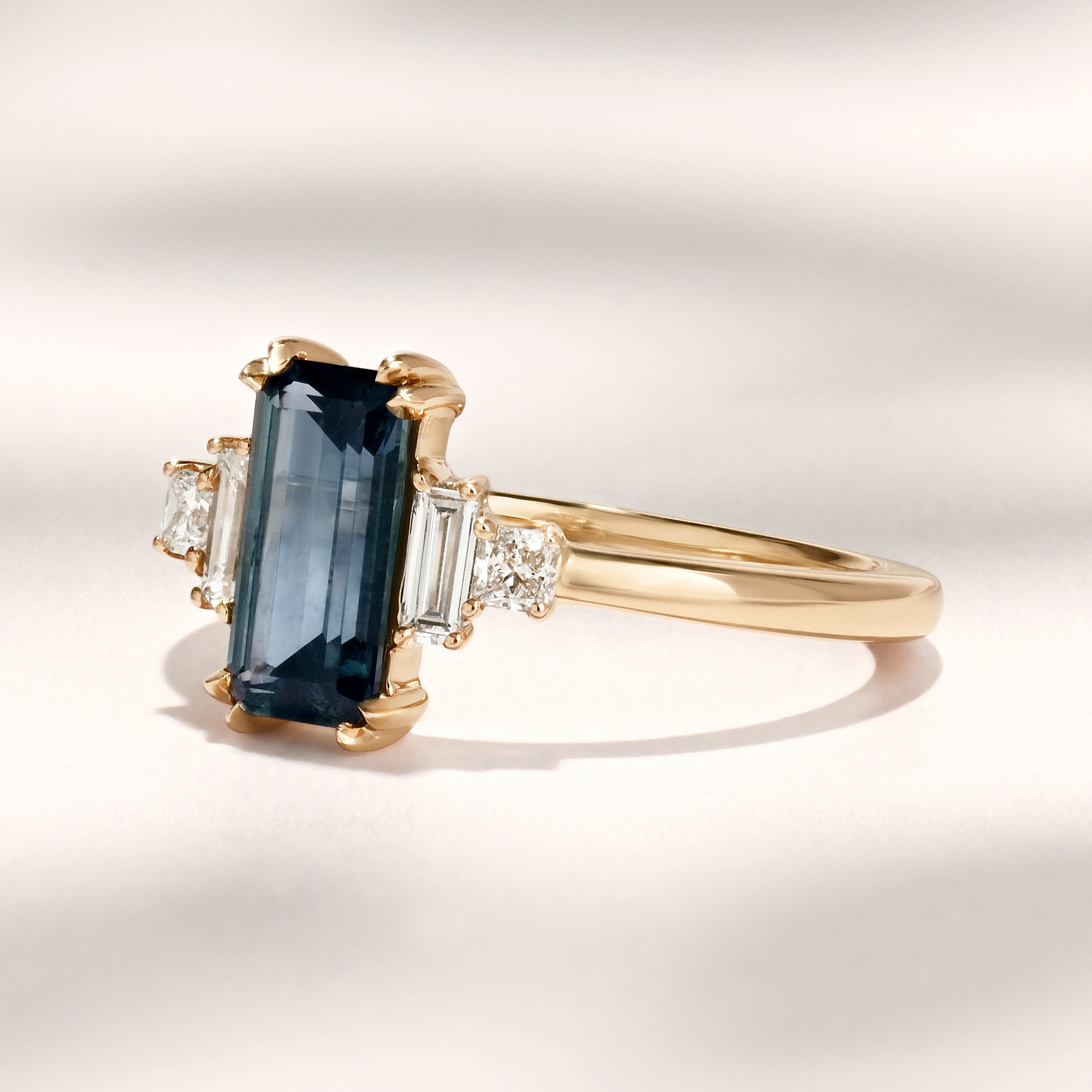Amelia Ring | 1.34ct Rectangular Blue/Green Montana Sapphire