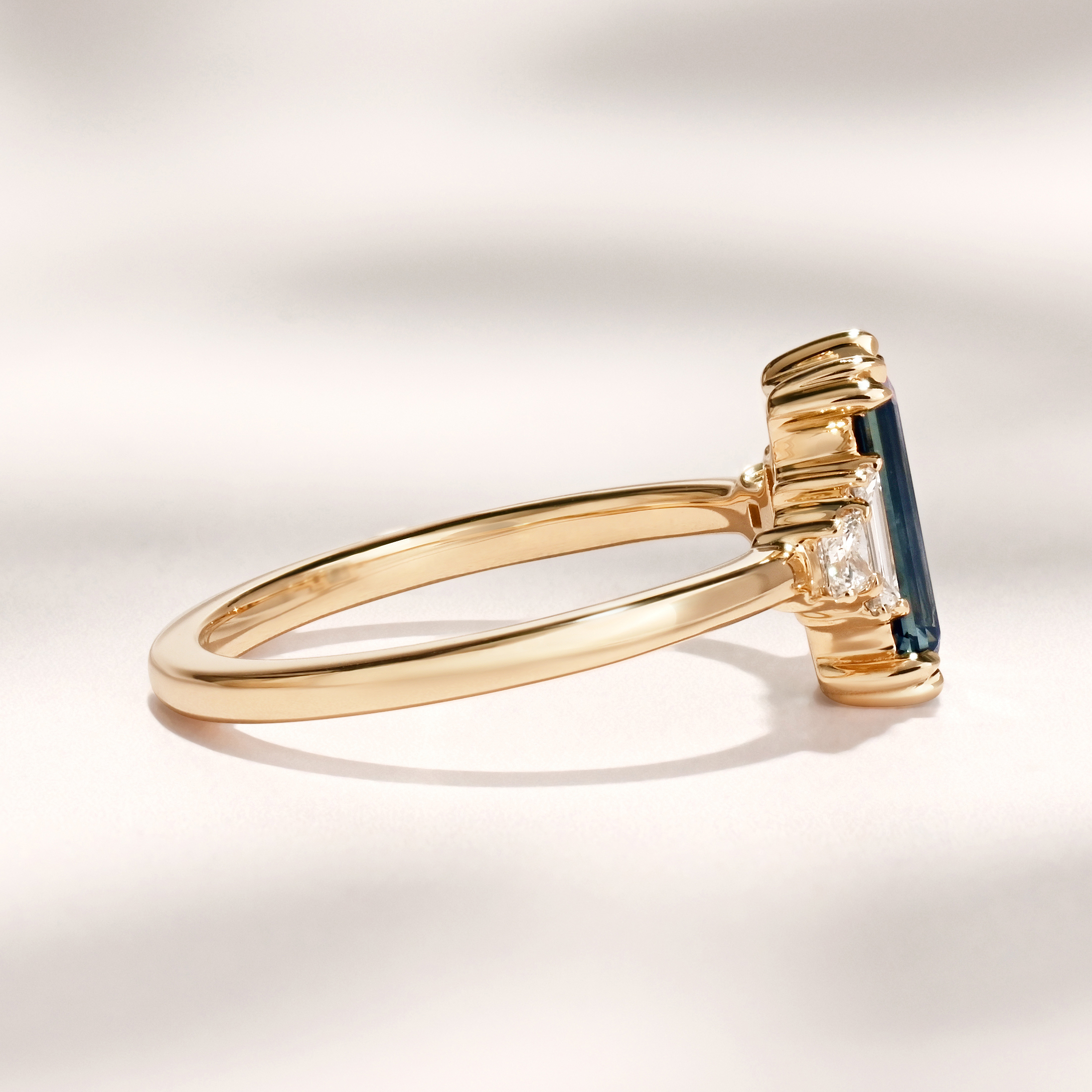 Amelia Ring | 1.34ct Rectangular Blue/Green Montana Sapphire