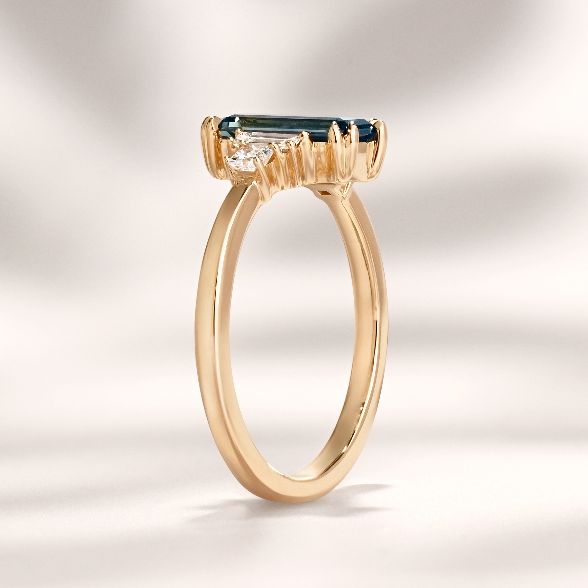 Amelia Ring | 1.34ct Rectangular Blue/Green Montana Sapphire