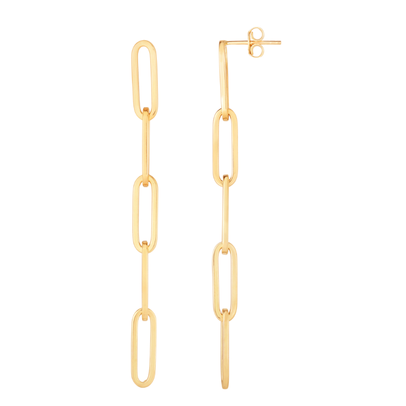 14k Yellow Gold Paperclip Drop Earrings