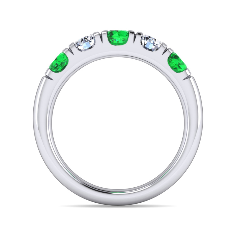 14K White Gold Five Stone 1/2ctw Lab Grown Diamond & Emerald Band