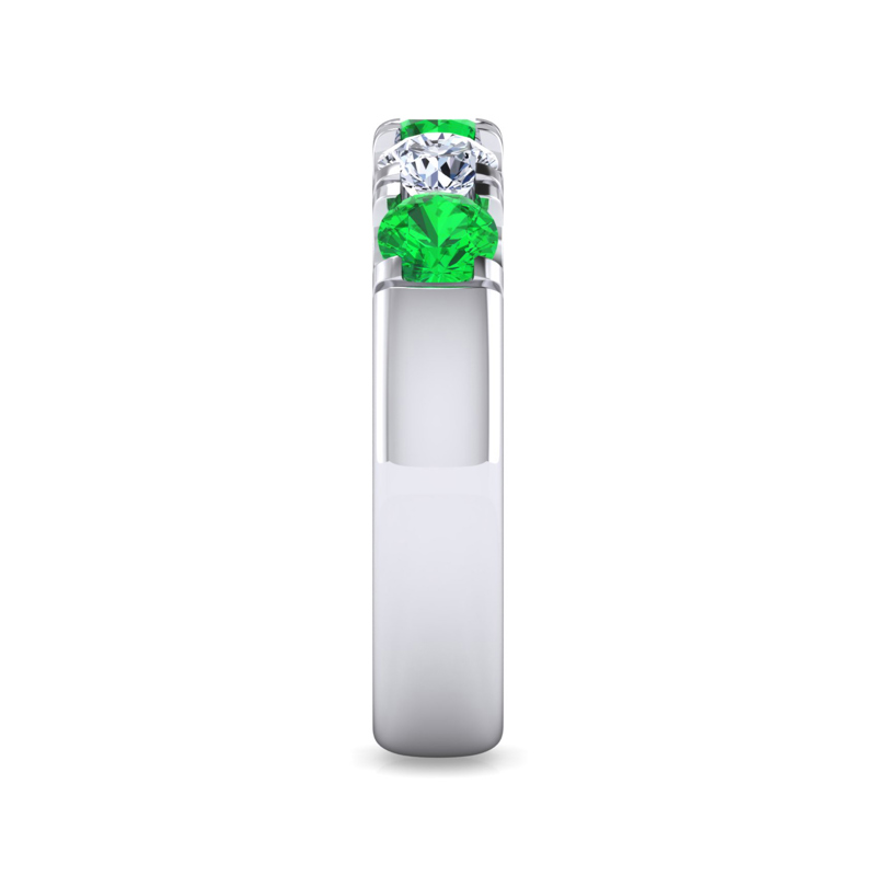 14K White Gold Five Stone 1/2ctw Lab Grown Diamond & Emerald Band